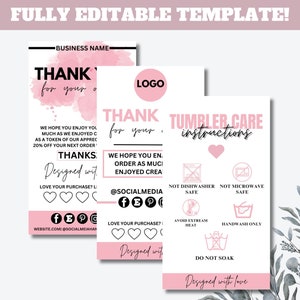 Modelo de Canva com instruções editáveis para cuidados com o copo | Cartão de agradecimento para clientes | Instruções editáveis para cuidados com o copo | Cartão de cuidado personalizado | Guia fácil