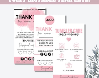 Editable Cup Care Instructions Canva Template| Thank You Card For Customers| Editable Cup Care Instructions| Custom Care Card|  Easy Guide