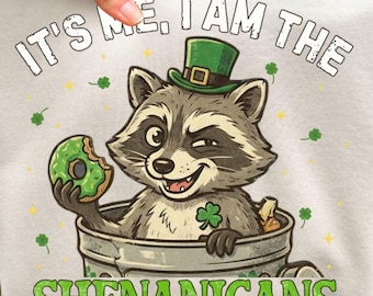 Soy yo, soy la travesura (Png), Mapache gracioso (Png), Día de San Patricio (Png), Vibras de la suerte (Png) Sublimación, Mapache (Png) (Descarga digital)