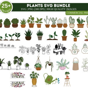 Paquete de plantas en maceta/ Planta en maceta SVG/ Planta de interior Svg/ Plantas en macetas Svg/ Planta de la casa Svg/ Paquete de imágenes prediseñadas de plantas/ Archivo de corte de plantas/ Monograma de plantas