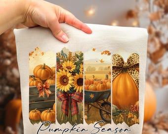 Pumpkin Season PNG, Fall Png, Autumn Sunflower Shirt Design, Preppy Pumpkin Bow Png, Trendy Fall Vibes Sublimation, Spooky Season Png