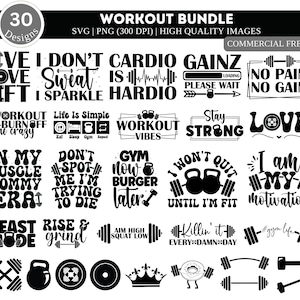 Pacchetto SVG allenamento/ Pacchetto SVG palestra/ Fitness Svg/ Esercizio Svg/ Motivazionale Svg/ Camicia da allenamento Svg/ Citazioni palestra Svg/ Palestra Clipart Png