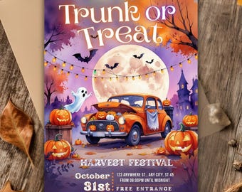 Modèle d'invitation de malle ou de friandise, modèles de malle ou de friandise pour un prospectus d'école, une invitation d'Halloween, une fête d'Halloween de quartier