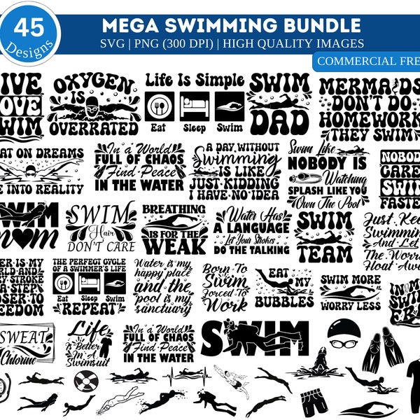 45 Swimming SVG Bundle| Swimmer SVG Bundle| In My Swim Era PNG| Swimming Svg| Pool Svg| Swim Vibes svg| Swim Sports Svg| Swimmer Clipart