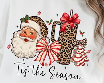 Tis The Season Leopard Santa PNG: Christmas Coquette Bow Png Design (Digital Download)