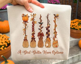 Retro A Girl Gotta Have Options Witch Brooms PNG, Cozy Funny Halloween Witch Png, Girly Witchy Fall Png, Spooky Cute Png, Spooky Season Png