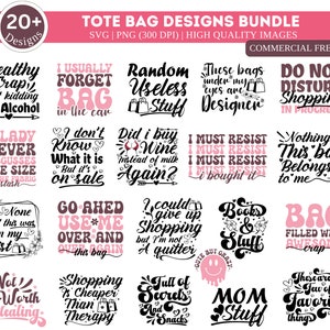 20 Plus Tote Bag SVG Bundle| Funny Tote Bag Svg| Funny Quotes| Tote Bag Png| Tote Bag Sayings| Mom Bag Svg| Market Bag svg|  Shopping Bag