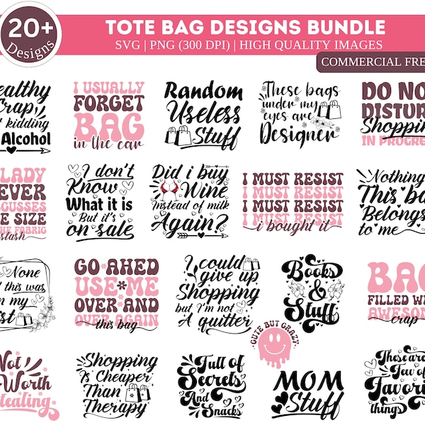 20 Plus Tote Bag SVG Bundle| Funny Tote Bag Svg| Funny Quotes| Tote Bag Png| Tote Bag Sayings| Mom Bag Svg| Market Bag svg|  Shopping Bag