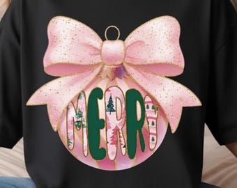Adorno navideño (PNG), adorno navideño (PNG), lazo rosa (PNG), diseño de sublimación