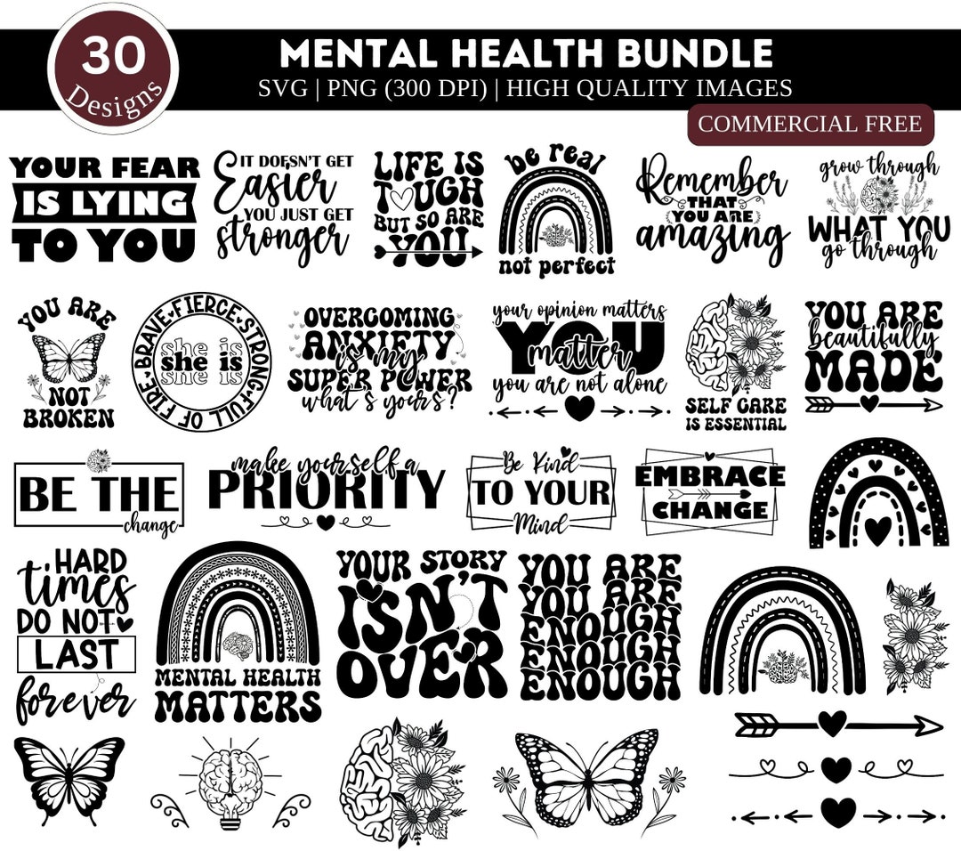 Mental Health SVG PNG Bundle| Positive Svg| Motivational Svg| Mental ...