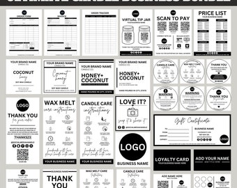 Editable Candle Business Bundle| Printable Care Instructions| Thank You Card| Candle Label| Wax Melt| Canva Template| Invoice, Order Form