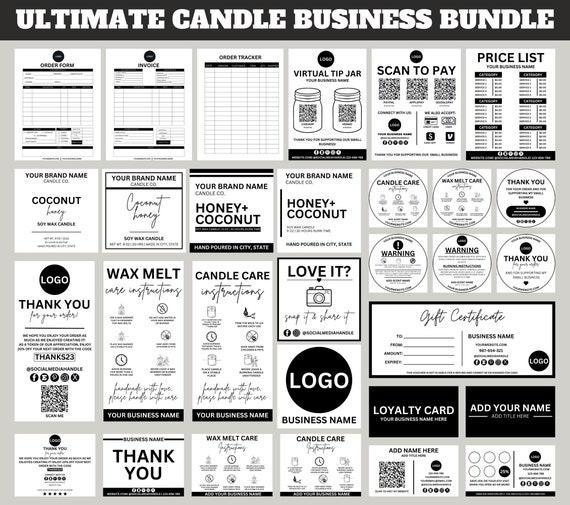 Editable Candle Business Bundle| Printable Care Instructions| Thank You Card| Candle Label| Wax Melt| Canva Template| Invoice, Order Form