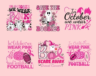 In October we wear pink Svg| Breast Cancer Halloween Png Svg| In october we wear pink png| Ghost Ribbon Breast Cancer Awareness Png