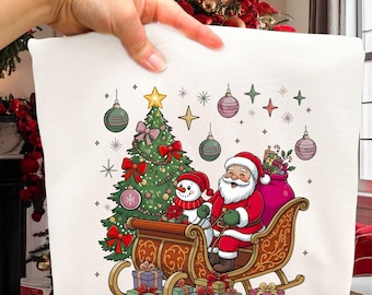 Papai Noel rosa retrô em png, árvore de Natal fofa em png, Natal charmoso em png, camiseta de Natal moderna (design de sublimação)