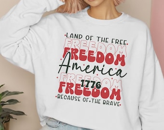 Amerika, Land der Freien, wegen des Mutvollen | 4. Juli SVG | Datei | Vierter Juli SVG | Vaterländische geschnittene Datei Unabhängigkeit Retro Sublimation