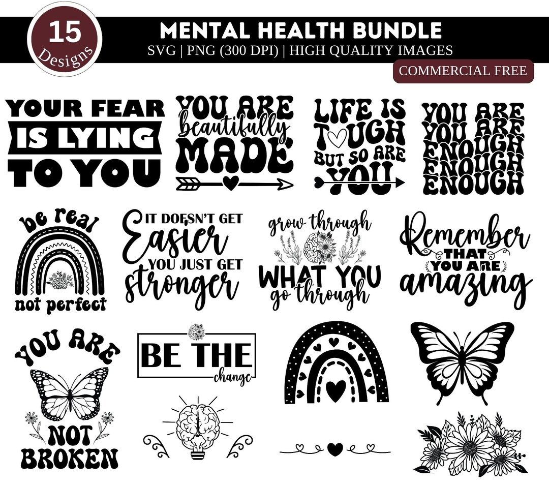 Mental Health SVG PNG Bundle| Inspirational Svg| Positive Svg ...