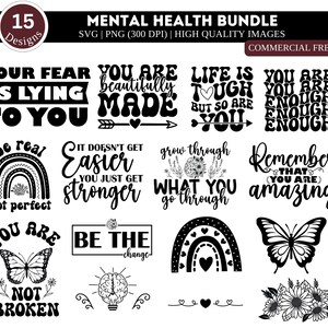 Geestelijke gezondheid SVG PNG-bundel| Inspirerende SVG| Positieve SVG| Motiverende SVG| Hoop SVG| Bewustzijn van de geestelijke gezondheid| Vriendelijkheid SVG