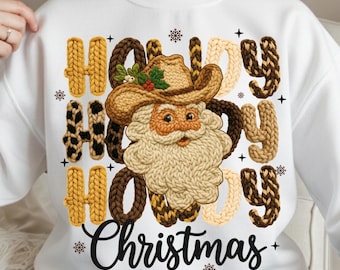 Latch Hook Leopard Howdy Christmas Santa Yarn Crochet Png, Faux Yarn Png (Digital Download)