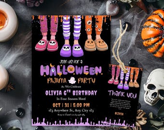 Halloween Spooktacular Pajama Party Invitation Template, Editable Halloween Pajama Party, Halloween Movie Night Invite, Birthday Invitation