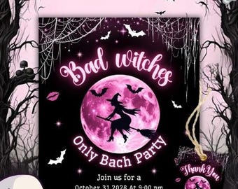 Bad Witches Only Invitation, Pink Halloween Girls Night Invitation, Ghouls Night Invite, Bad Witches Halloween Invite, Calling Bad Witches