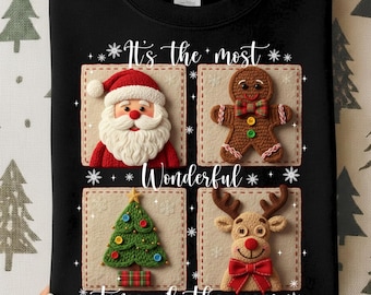Latch Hook Yarn Faux It's the most wonderful time of the year png, Faux Yarn Christmas Png, Christmas Tree Santa Reindeer Gingerbread Png