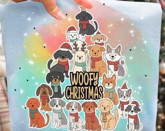 Cute Christmas Dog Png, Trendy Dogs Christmas Tree Sublimation Design, Dogs with Santa Hat Png, Merry Christmas Png (Design Sublimation)