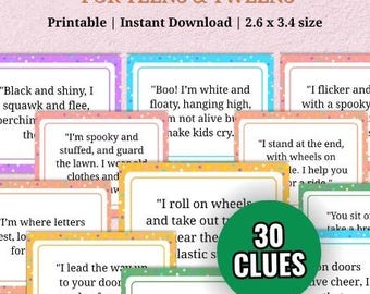 Outdoor Scavenger Hunt Printable, Treasure Hunt for Kids Template, Teen Party Game, Riddle Clue Cards, Treasure hunt with riddles for Teens