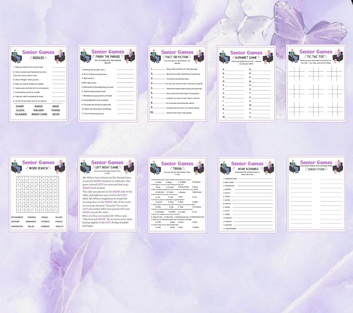 Senior Games Bundle Printable Senior Party Games Senior Riddles Brain ...