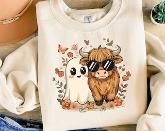 Herbst Highland Kuh Geist PNG, Gruselige Saison Png, Süßes Herbst Kuh Shirt Png, Halloween Kürbis Gewürz Png, Boo Geist Sublimation Design Digital
