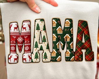 Christmas Mama Png, Patchwork Holiday Letters Sublimation, Mama Coquette Png, Christmas Tree Buffalo Plaid Mama Shirt, Merry Christmas Png