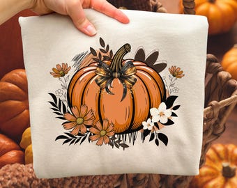 Boho Fall Pumpkin PNG, Floral Fall Pumpkin Coquette Png, Preppy Fall Png, Retro Autumn Sublimation, Pumpkin Season, Cozy Thanksgiving Shirt
