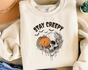 Skeleton Stay Creepy Halloween PNG, Retro Spooky Halloween Png, Creepy Pumpkin Spooky, GrunHorror Sublimation Png, Spooky Vibes Fall png