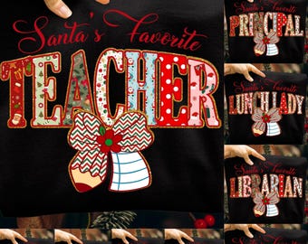 Preppy Santa's Favorite Teacher Png Bundle, Librarian Para Principal Maestra Sped Design Sublimation, Christmas Teacher png Bundle, Xmas Png