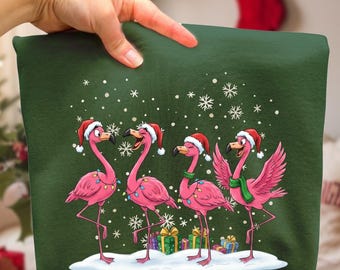 Pink Flamingo Christmas PNG, Festive Christmas Flamingo Png (Design Subliamtion)