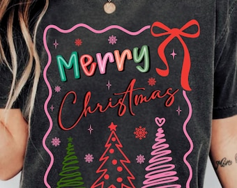 Preppy Merry Christmas Png, Merry and bright Coquette png, Merry Christmas Png, Christmas Tree Png, Christmas Shirt Sublimation Design