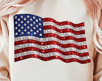 Faux Sparkly Dazzle US FLag PNG, Faux Rhinestone 4th July Png, American Flag Bow Png, Patriotic Flag Png (Digital Download)