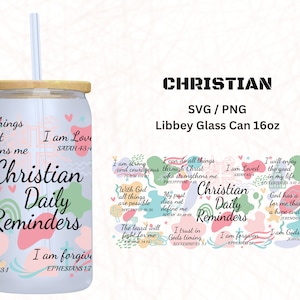 Afirmações cristãs 16 oz lata de vidro embrulhar PNG| Versículo bíblico inspirador de lata de vidro Libbey|| Cartões de cuidados prontos para impressão grátis