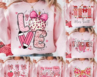 Teacher Valentine Bundles Png, Teacher Valentine Png, Valentine Png, Teacher Coquette Bow Png, Retro Teacher Png (Design Sublimation)