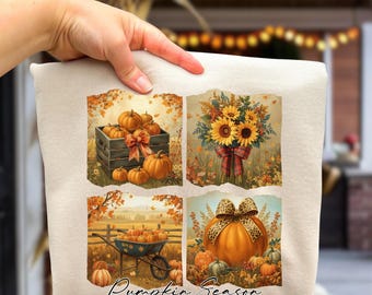 Pumpkin Season PNG, Fall Png, Autumn Sunflower Shirt Design, Preppy Pumpkin Bow Png, Trendy Fall Vibes Sublimation, Spooky Season Png