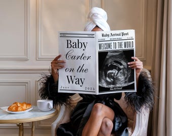 Pregnancy Reveal Large Newspaper Template, Custom Pregnancy Announcement Newspaper, Baby Newspaper Template, Digital Newspaper Baby Shower