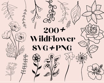 Fleur SVG Bundle, Floral SVG, Feuilles SVG, Branches SVG, Fichiers SVG pour Cricut, Botanique SVG, Fleur sauvage svg Utilisation commerciale incluse