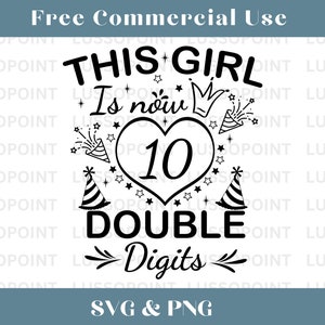 Dieses Mädchen ist jetzt 10 zweistellig SVG PNG | 10.Geburtstagsgeschenk | 10 Jahre altes Muster | Lustiger Geburtstags Spruch | Geburtstagsgeschenk | Mockup inklusive