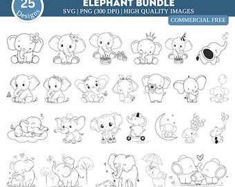 Baby Elephant SVG Bundle| Cute Elephant Girl SVG Bundle| Elephant Outline| Baby Shower Girl Shirt| Bodysuit Kawaii Animal Silhouette Cricut