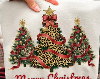 Leopard Merry Christmas Tree Png, Coquette Bow Sublimation Design, Leopard Christmas Tree Png Design, Merry Christmas Png