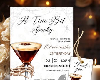 Ein bisschen gruselige Elegante Halloween-Einladung, Halloween Espresso Martini-Geburtstags-Einladung, Ein bisschen älter Geburtstagseinladung temp