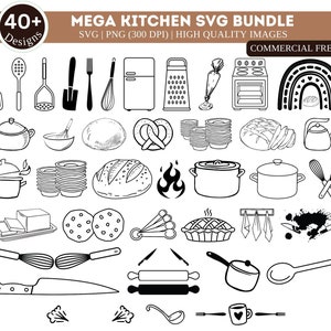 Ensemble Mega Kitchen SVG PNG | Planche à découper Svg | Torchon Svg | Support pour pot Svg | Cuisine Split Svg | Citations Cuisine