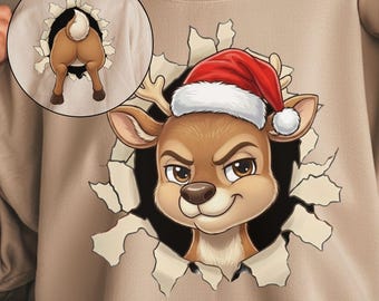 Divertente renna di Natale Png, renna fronte e retro Png, maglietta di Buon Natale stampata a sublimazione, Natale preppy Png, è la stagione Png