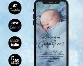 Editable Will You Be My Godmother Proposal Video Template, Godmom Proposal, Printable Photo Godparent Proposal Card, Modern Baptism Proposal