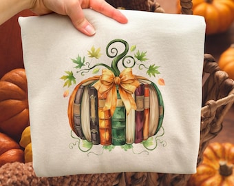 Automne rétro livre citrouille PNG, toutes les réservations pour l'automne PNG, mignon amateur de livres Png, lecture d'automne Png, confortable saison Png, chemise Halloween bibliothécaire