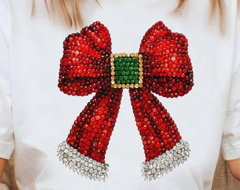 Faux Rhinestone Christmas Coquette Bow Png, Rhinestone Glitter Christmas Bow Png, Diamond Christmas Png, Jeweled Coquette Christmas Png